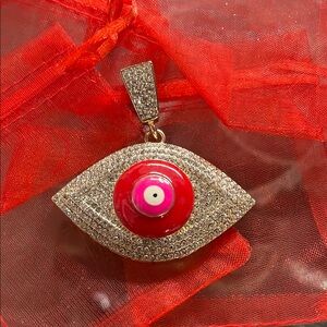 Red, Silver Eye Pendant with Enamel Center
